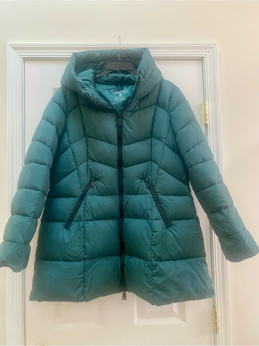 Bernardo Teal Quilted Hooded Puffer Coat